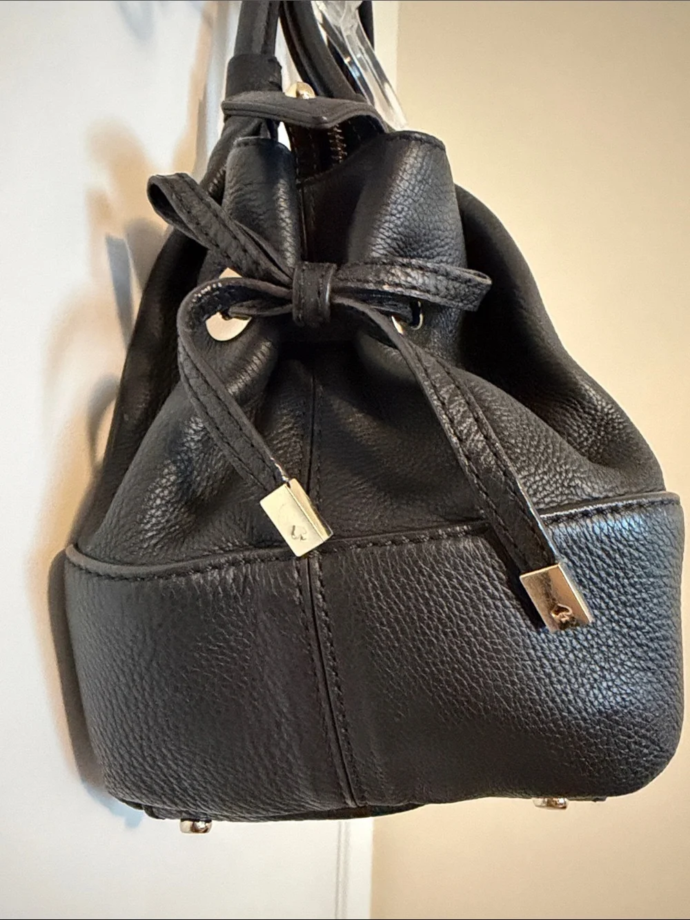 kate spade Black Pebbled Leather Shoulder Bag with Gold Logo